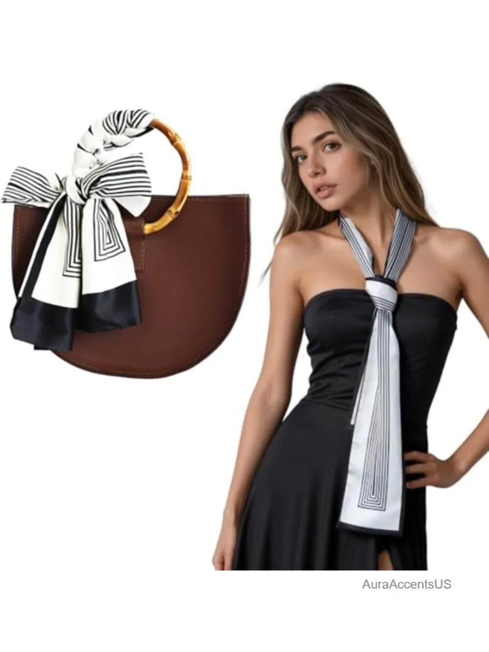 Silk-Like Skinny Scarf for Bag Purse, Hair Scarf Headband for Women